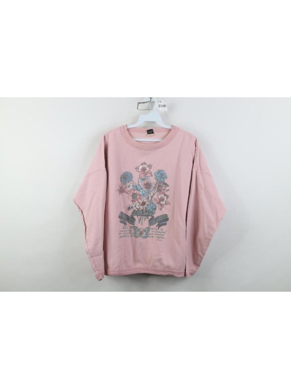 Vtg 90s Streetwear Womens OSFA Distressed Flower Butterfly Twill Sweatshirt USA